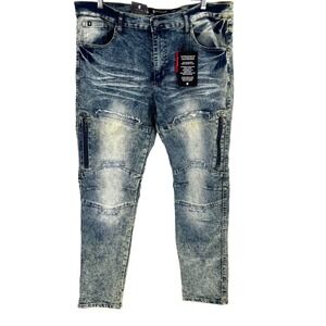 New Rocawear Acid Wash Jeans Men's 38X32 Slim Fit Y2K Stretch Moto Hip Hop Rock